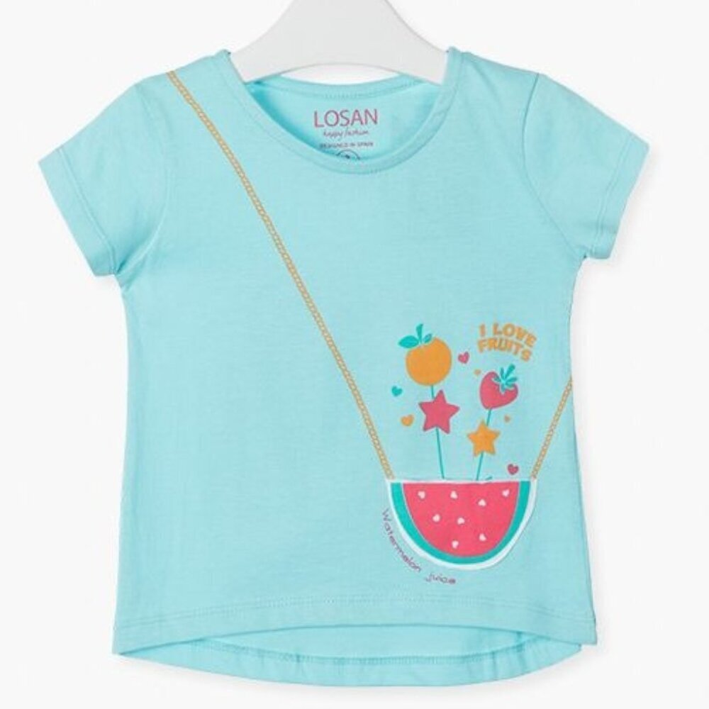 NWT LOSAN TURQUOISE FAUX BAG PRINT T-SHIRT